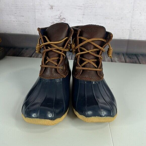 Sperry Saltwater Duck Boot Womens 9 Brown Leather Blue Zipper Lace up Waterproof - Picture 2 of 12